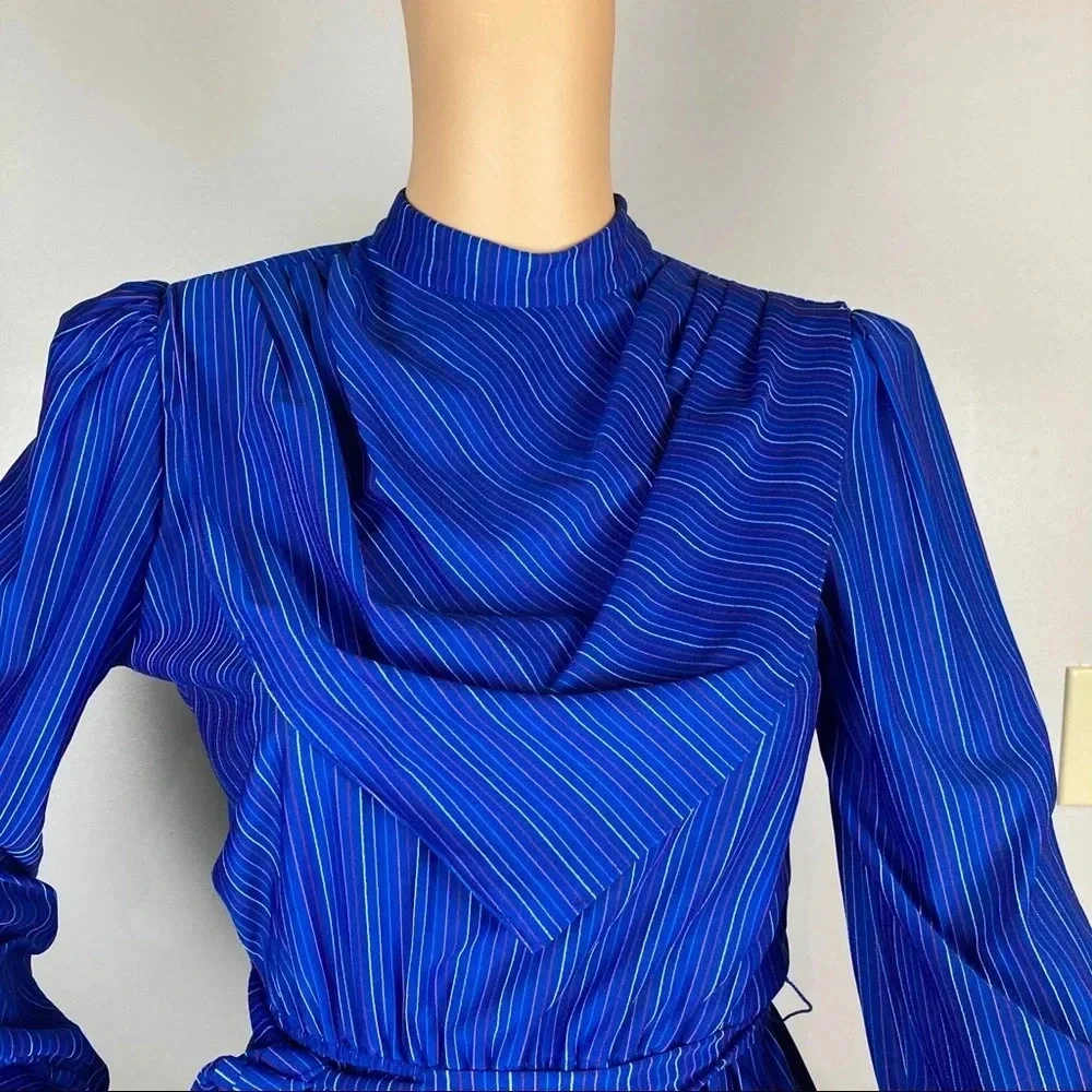Periwinkle Brand Vintage 70's Womens Dress Size Small NO TAGS Blue Stripe, Belt